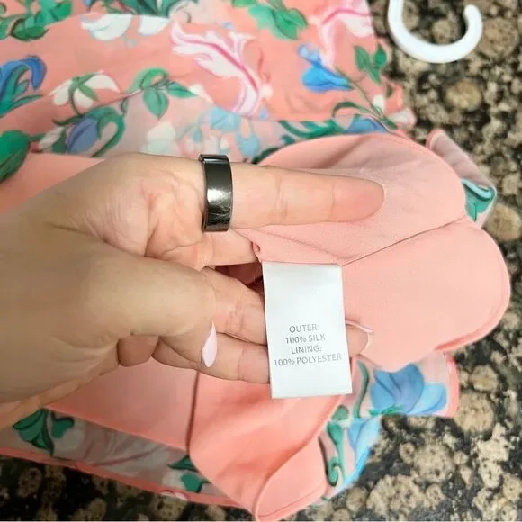 Saloni Tilly 100% Silk Pink Floral Button Up Ruffle Dress Size 2 Sleeveless - Picture 8 of 8